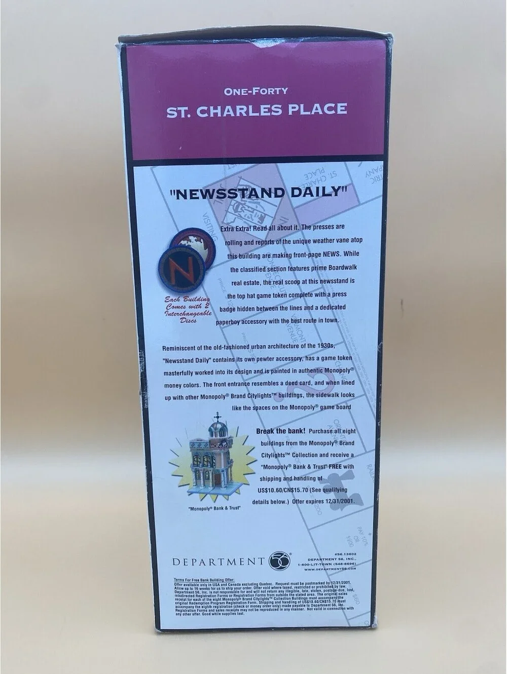 Department 56 Monopoly CityLights Newsstand Daily One-Forty St. Charles Place